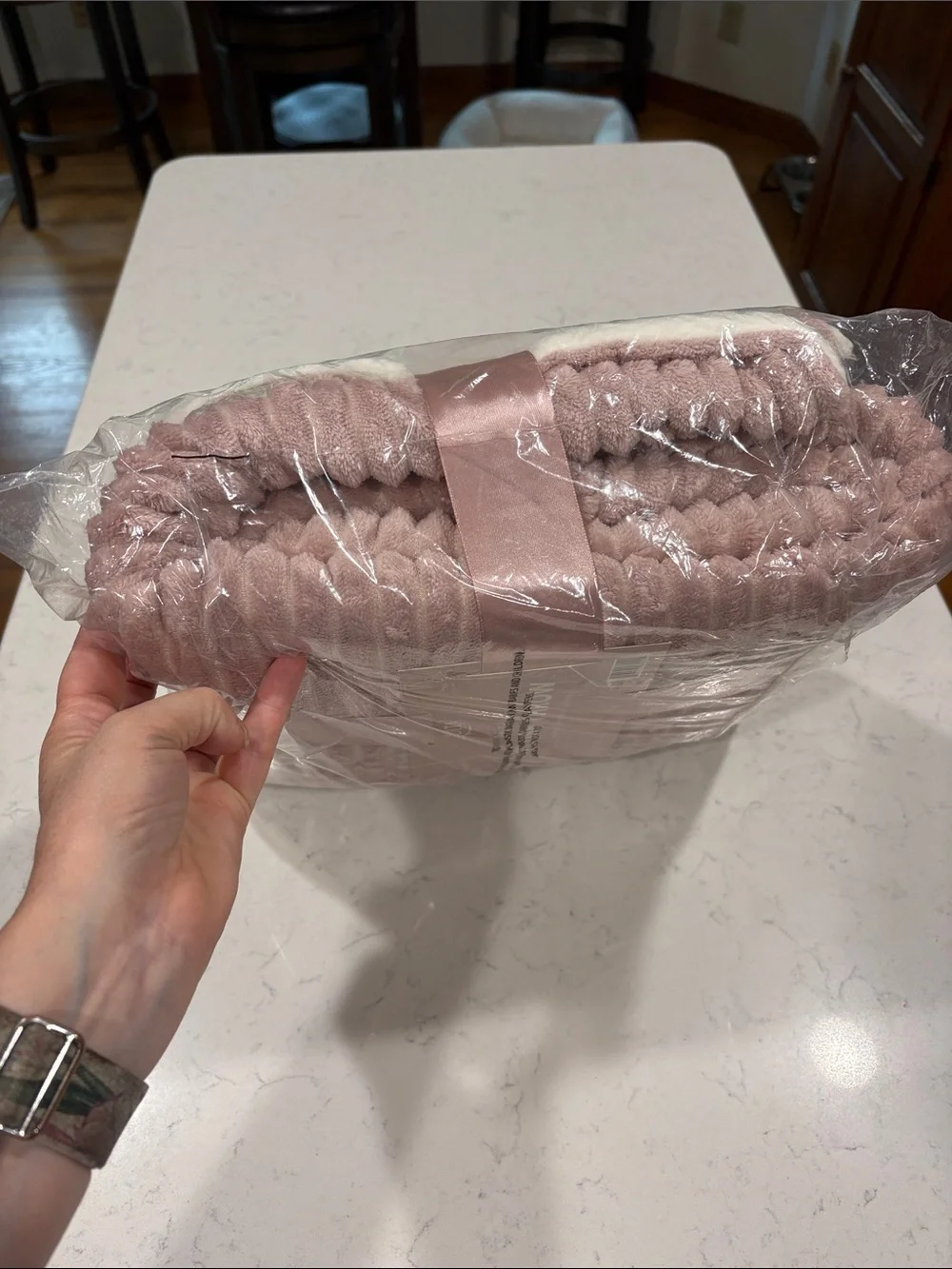 Ulta Beauty Plush Throw Blanket - Dusty Rose & Cream